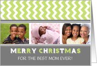 3 Photo Merry Christmas Mom Card - Grey Green Chevron card