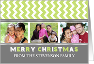 3 Photo Merry Christmas Card - Grey Green Chevron card