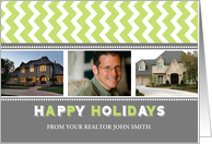 3 Photo Realtor Christmas Card - Grey Green Chevron card