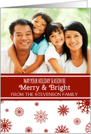 Photo Merry & Bright Christmas Card - Red White Snowflakes card