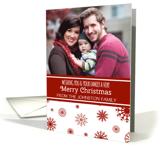 Photo Merry Christmas Card - Red White Snowflakes card (1150044)