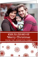 Photo Merry Christmas Card - Red White Snowflakes card
