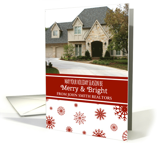 Photo Merry & Bright Realty Card - Red White Snowflakes card (1151732)