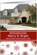 Photo Merry & Bright Realty Card - Red White Snowflakes card