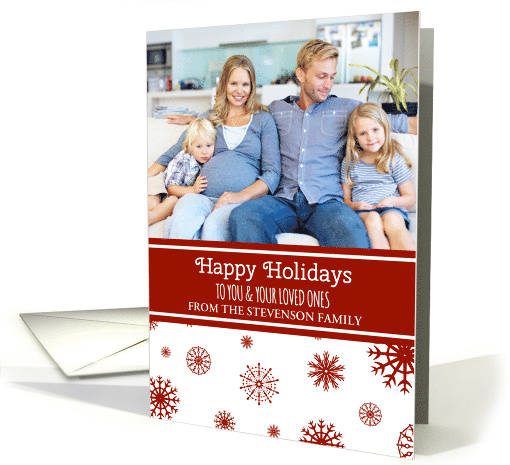 Photo Happy Holidays Card - Red White Snowflakes card (1151736)