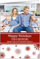 Photo Happy Holidays Card - Red White Snowflakes card