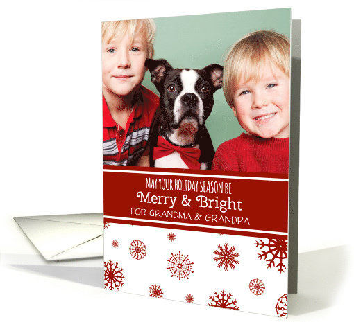 Photo Christmas for Grandparents Card - Red White Snowflakes card