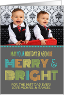 Photo Merry & Bright for Dad Christmas Card - Colorful Modern card