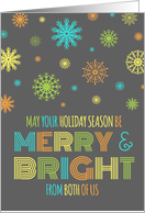 Merry & Bright Christmas from Couple Card - Colorful Snowflakes card