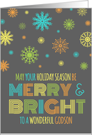 Merry & Bright Christmas Godson - Colorful Snowflakes card