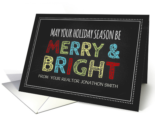 Merry & Bright Realtor Christmas Card - Colorful Chalkboard card