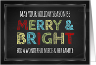 Merry & Bright Niece & Family Christmas - Chalkboard card