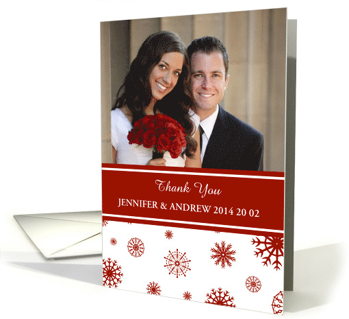 Winter Wedding Thank You Photo Card - Red White Snow card (1224850)