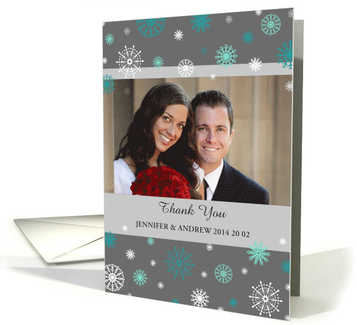 Winter Wedding Thank You Photo Card - Blue Grey Snow card (1224880)