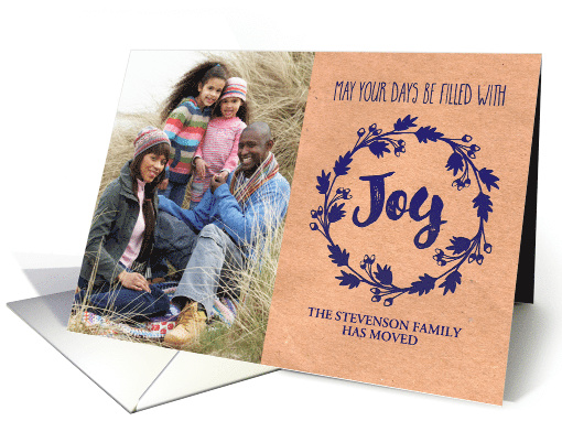 Christmas Joy Kraft Paper Blue We've Moved Photo card (1404502)