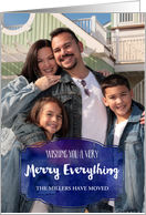 We’ve Moved Blue Watercolor Merry Everything Christmas Photo Card