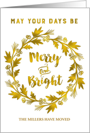 Gold Effect Wreath We’ve Moved Christmas Custom Name Card