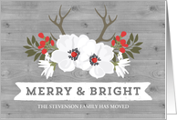 Rustic Wood Floral Antlers New Address Custom Name Card