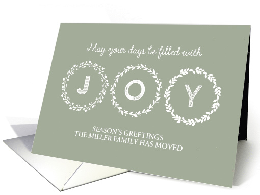 Rustic Christmas Wreath Joy New Address Custom Name card (1404624)