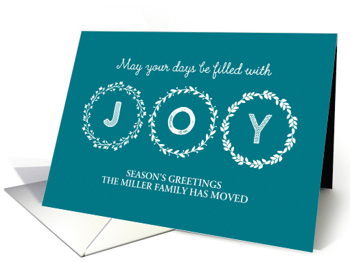 Modern Christmas Wreath Joy New Address Custom Name card (1404628)