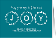 Modern Christmas Wreath Joy New Address Custom Name Card