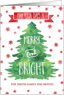 Watercolor Christmas Tree New Address Custom Name Card