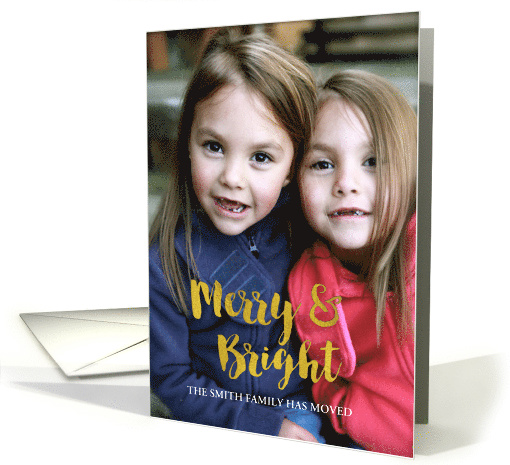 Gold Effect Merry and Bright New Address Custom Name card (1404678)