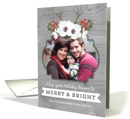 Rustic Wood Merry and Bright New Address Custom Photo card (1404682)