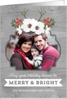 Rustic Wood Merry and Bright New Address Custom Photo Card