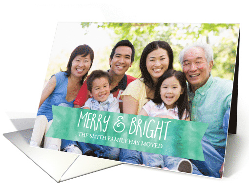 Teal Christmas Watercolor New Address Custom Photo card (1404692)