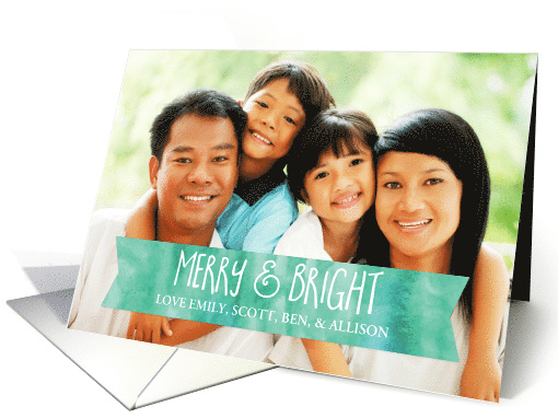 Teal Watercolor Christmas Custom Photo card (1404756)