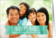 Teal Watercolor Christmas Custom Photo Card