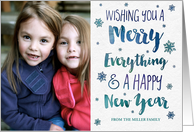 Watercolor Blue Snowflakes Merry Everything Christmas Photo Card