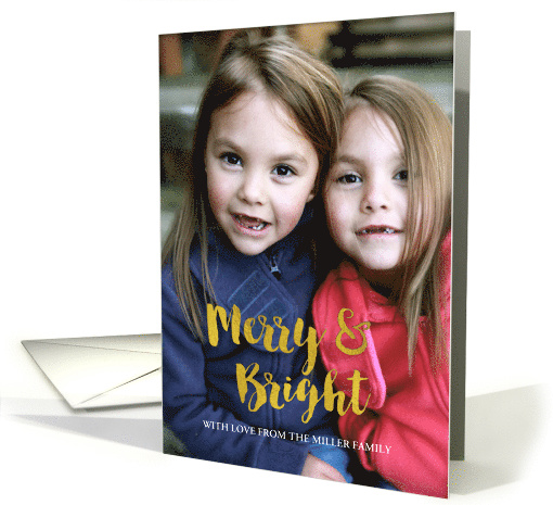 Gold Effect Merry and Bright Family Christmas Photo card (1406536)
