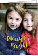 Gold Effect Merry and Bright Family Christmas Photo Card