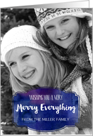 Blue Watercolor Merry Everything Family Christmas Photo Card