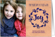 Joy Rustic Kraft Paper Wreath Family Christmas Photo Card
