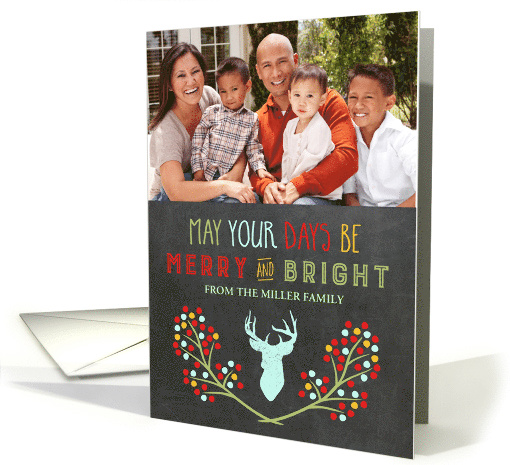 Deer Antlers Rustic Chalkboard Floral Christmas Photo card (1406554)