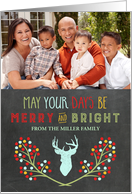 Deer Antlers Rustic Chalkboard Floral Christmas Photo Card