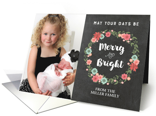Rustic Chalkboard Vintage Floral Wreath Christmas Photo card (1406562)