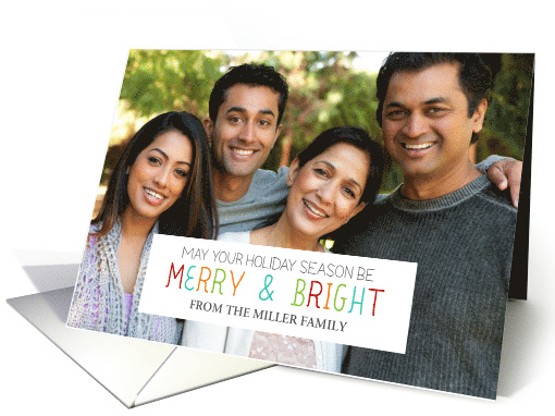 Modern Colorful Merry and Bright Christmas Photo card (1406564)