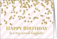 Gold Pattern Confetti Blush Pink Stripes Daughter Birthday Card