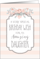 Peach Floral Vintage Stripes Daughter Birthday Card