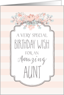 Peach Floral Vintage Stripes Aunt Birthday Card