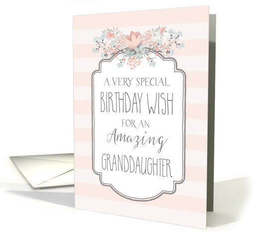 Peach Floral Vintage Stripes Granddaughter Birthday card (1423446)