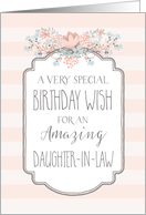 Peach Floral Vintage Stripes Daughter-in-law Birthday Card