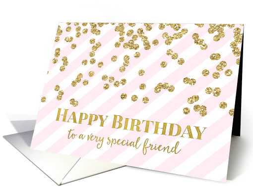 Gold Pattern Confetti Blush Pink Stripes Friend Birthday card