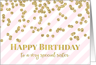 Gold Pattern Confetti Blush Pink Stripes Sister Birthday Card