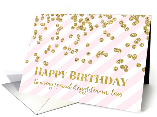 Gold Pattern Confetti Blush Pink Stripes Daughter-in-law Birthday card