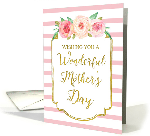 Mother's Day Vintage Gold Pink Flowers and Stripes card (1430970)